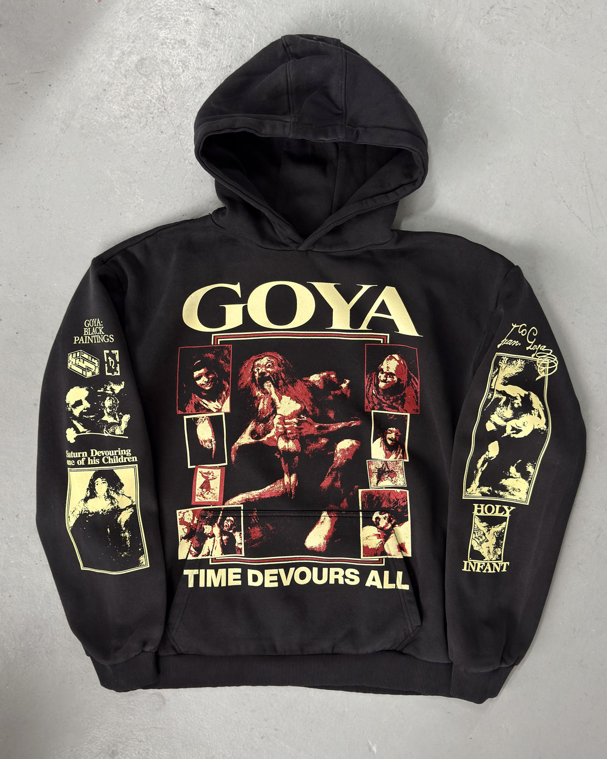 GOYA Hoodie - Washed Black, front and sleeves