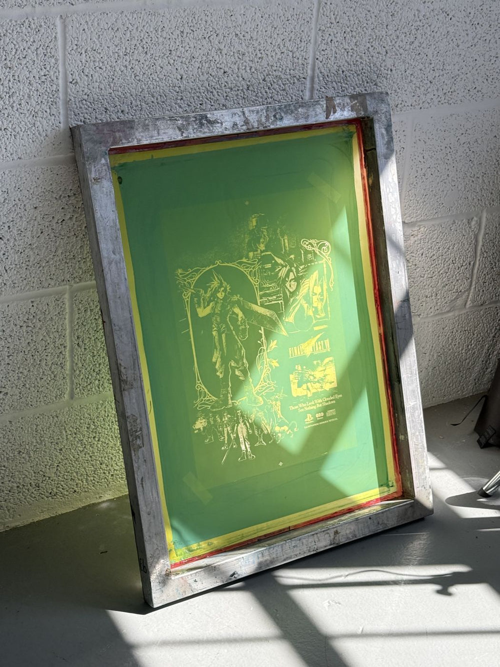 A screen, exposed and washed out